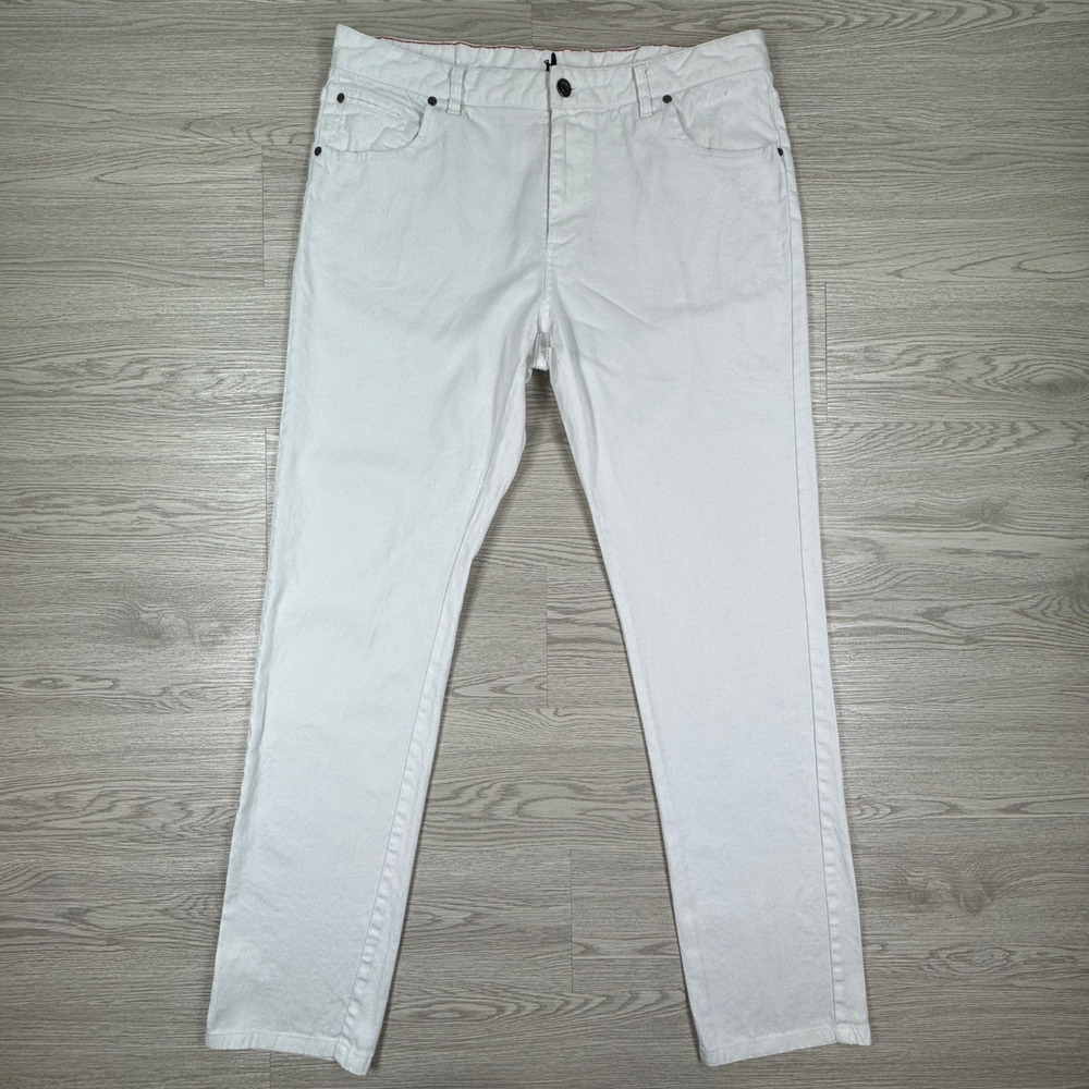 Johnnie-O Men's Pants Linen Blend White 35x34 Slim Straight Lightweight Stretch